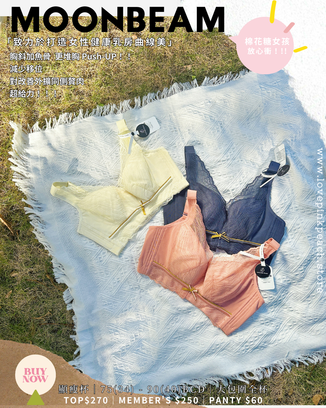 《 月光Moonbeam 》簡約大杯大碼必選  顯瘦幫您搵返個人條線  提胸PushUp   透氣度高上乳膠最薄杯  健康無鋼圈防乳腺阻塞  內衣